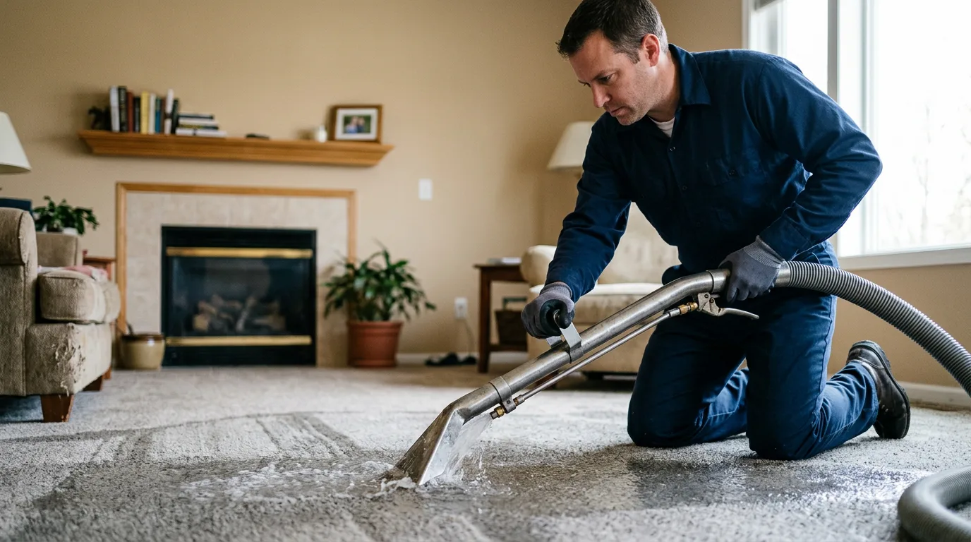 Water damage restoration technician working near East Bethany, NY